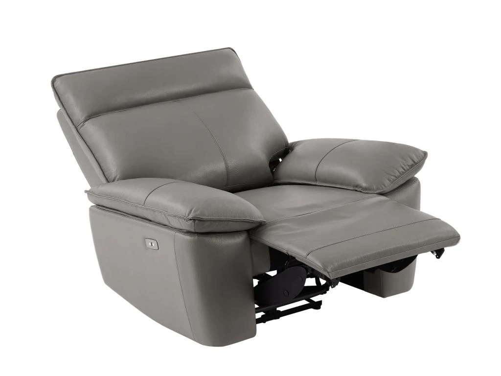 Fauteuil Relax électrique En Cuir De Vachette Gris NOVENA – Image 5