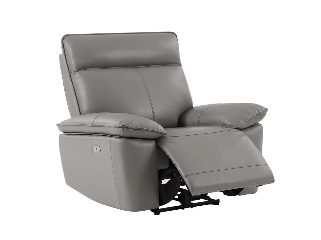 Fauteuil Relax électrique En Cuir De Vachette Gris NOVENA – Image 4