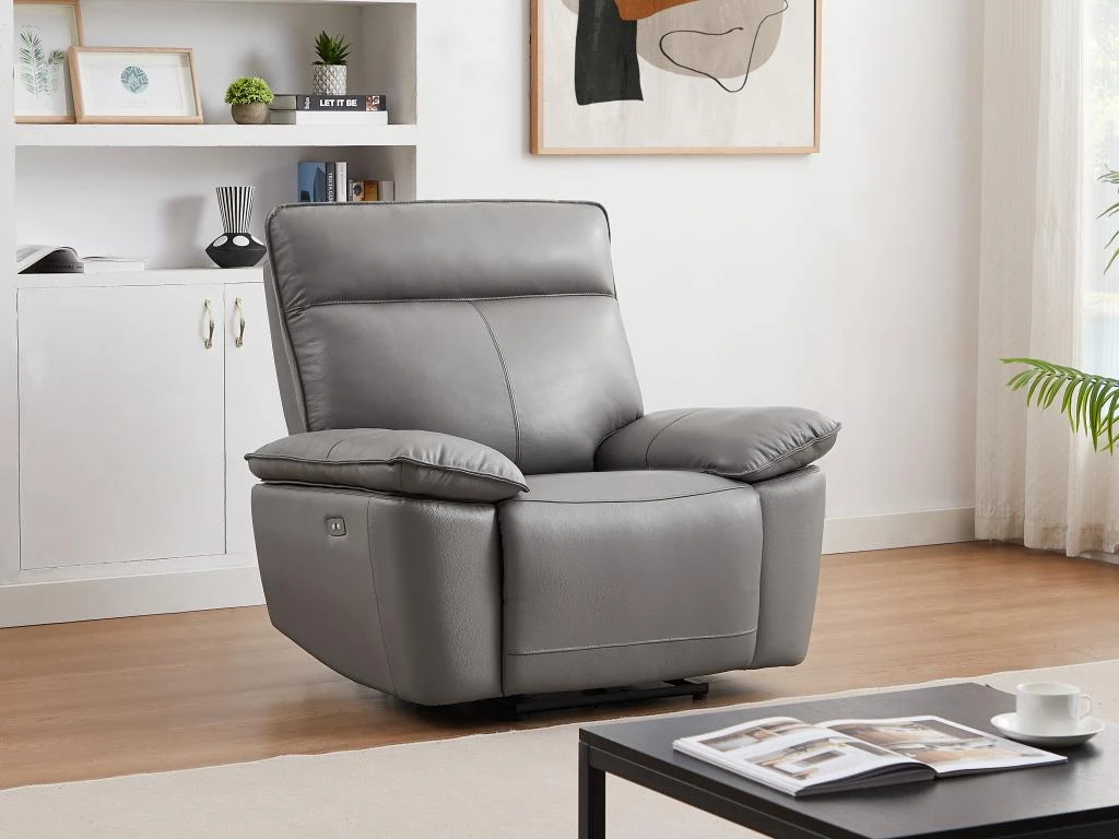 Fauteuil Relax électrique En Cuir De Vachette Gris NOVENA