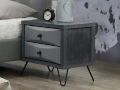 Table De Chevet - 2 Tiroirs - Tissu Gris - COSTANZA
