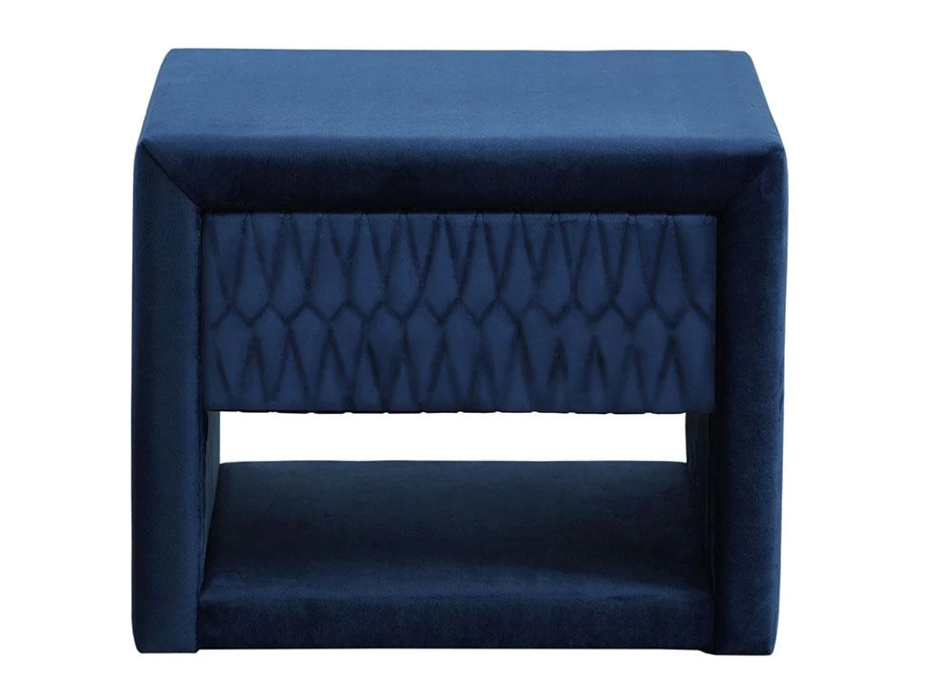 Table De Chevet DANIELE - 1 Tiroir Et 1 Niche - Tissu Velours - Bleu – Image 3