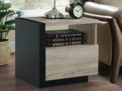 Table De Chevet Scandinave - 1 Tiroir Et 1 Niche - ChĂȘne Et Noir - NAPOLI