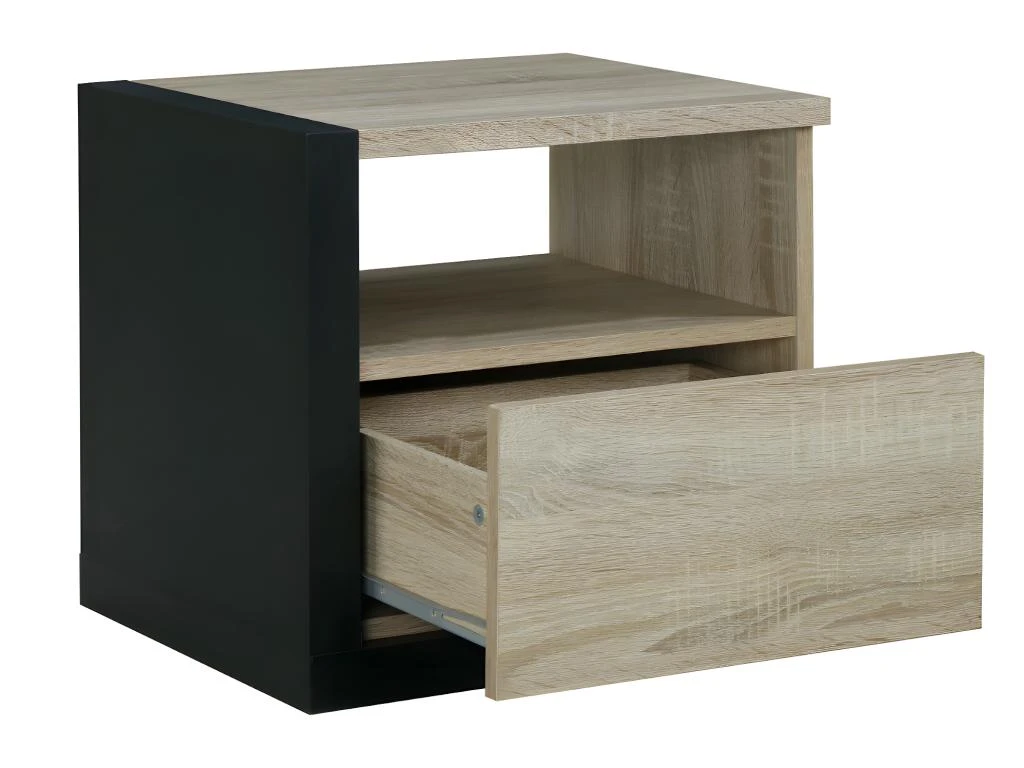 Table De Chevet Scandinave - 1 Tiroir Et 1 Niche - ChĂȘne Et Noir - NAPOLI â Image 2