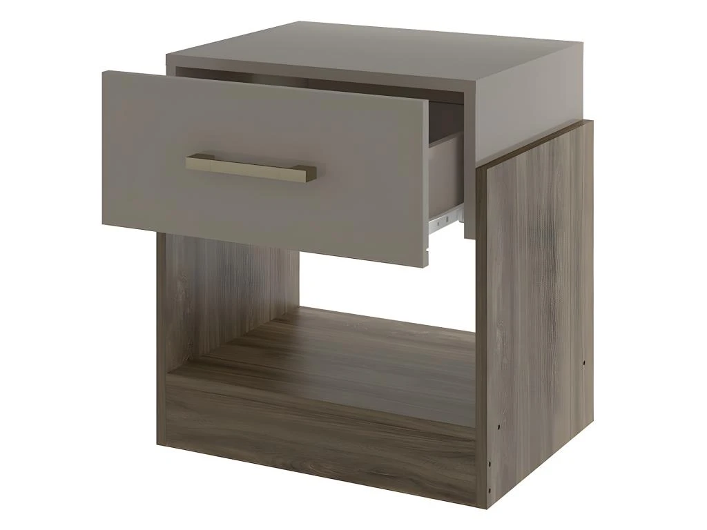 Table De Chevet 1 Tiroir Et 1 Niche - Coloris : Taupe Et Marron - BODIL II – Image 5