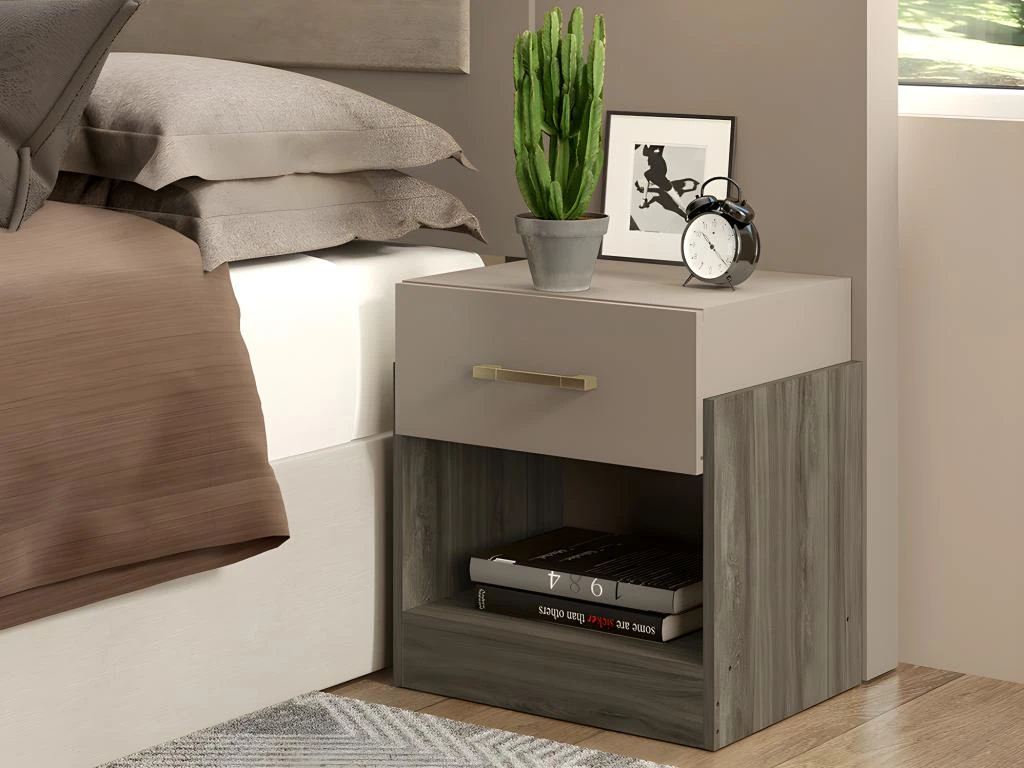 Table De Chevet 1 Tiroir Et 1 Niche - Coloris : Taupe Et Marron - BODIL II – Image 2