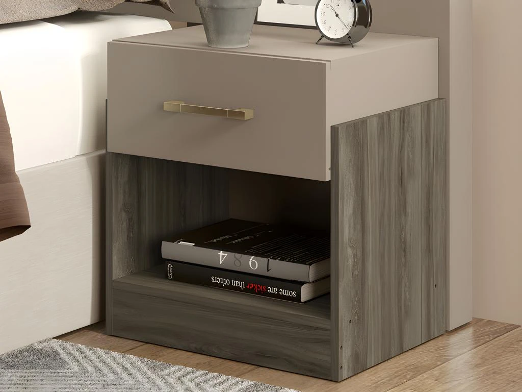 Table De Chevet 1 Tiroir Et 1 Niche - Coloris : Taupe Et Marron - BODIL II – Image 3