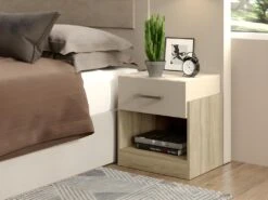 Table De Chevet 1 Tiroir Et 1 Niche - Coloris : Naturel Et Ivoire - BODIL II