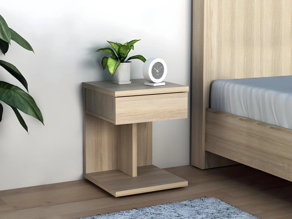 Table De Chevet BORLA - 1 Tiroir - ChĂȘne â Image 2