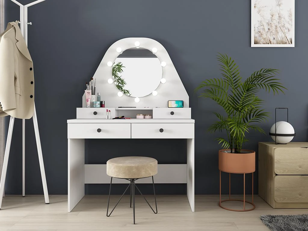 Coiffeuse GABRIELA - Miroir Ă LEDs Et Rangements - Blanc â Image 6