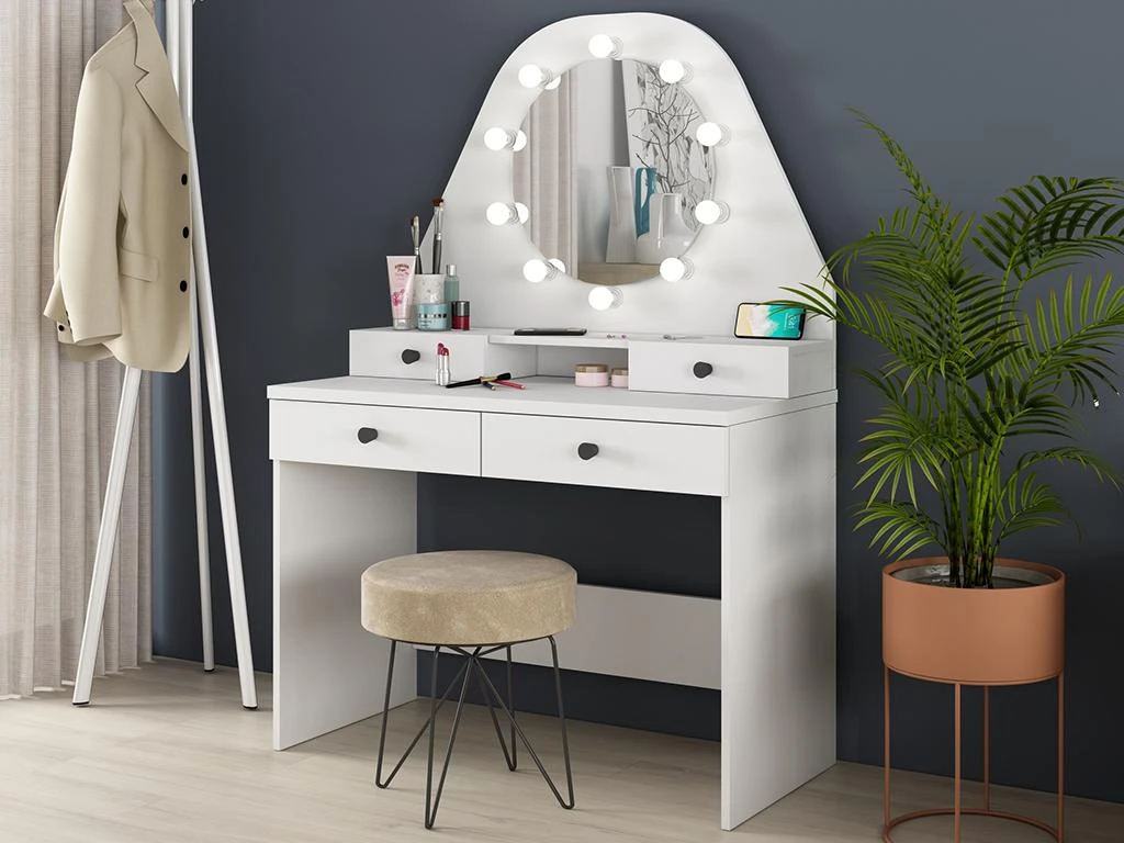 Coiffeuse GABRIELA - Miroir Ă LEDs Et Rangements - Blanc â Image 2