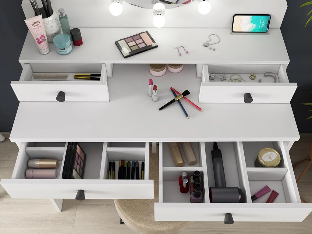 Coiffeuse GABRIELA - Miroir Ă LEDs Et Rangements - Blanc â Image 3