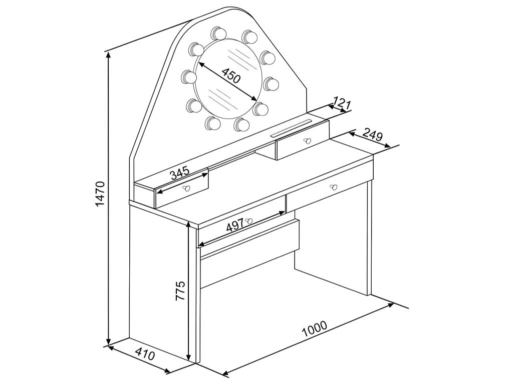 Coiffeuse GABRIELA - Miroir Ă LEDs Et Rangements - Blanc â Image 7