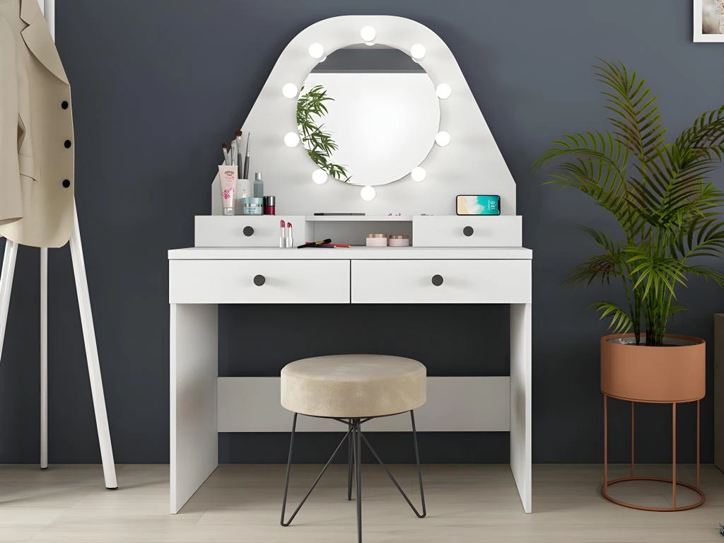 Coiffeuse GABRIELA - Miroir Ă LEDs Et Rangements - Blanc â Image 8