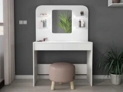 Coiffeuse AMALIA - Miroir à LEDs Et Rangements - Blanc