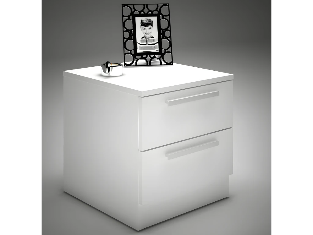 Table De Chevet - 2 Tiroirs - Blanc - MATHIAS