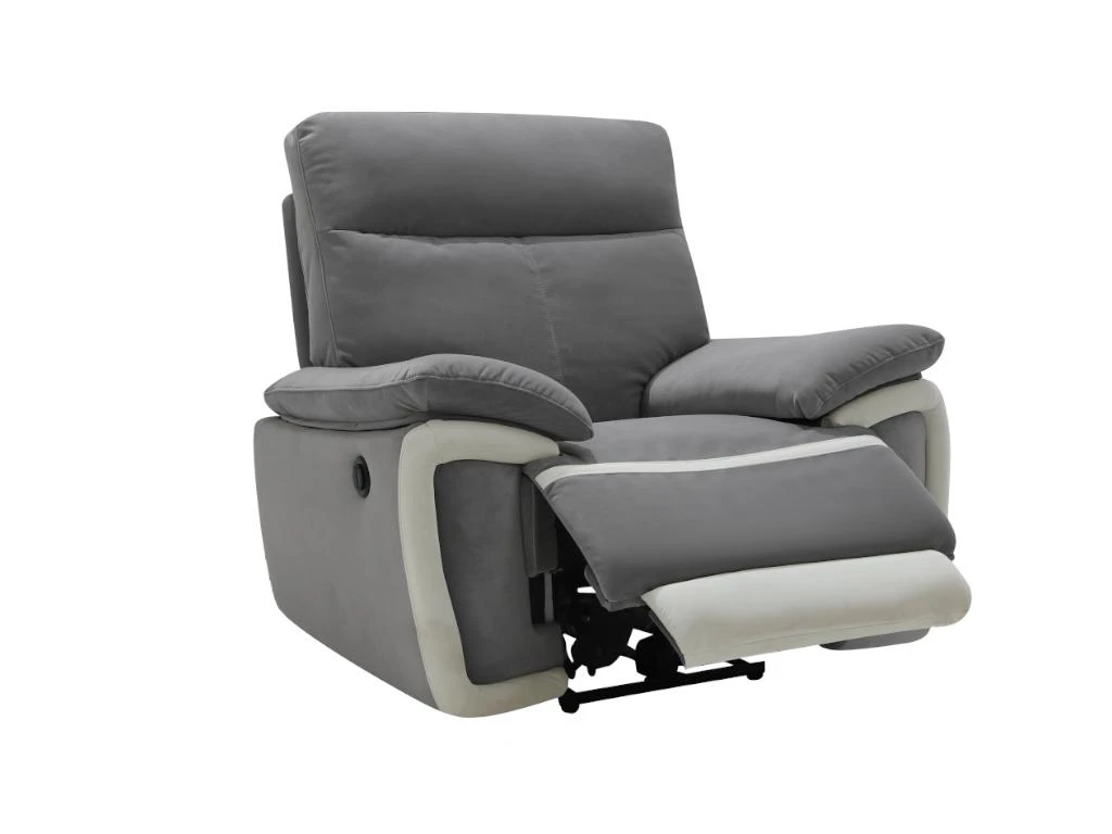 Fauteuil Relax électrique En Velours METTI - Gris Et Bandes écru – Image 5