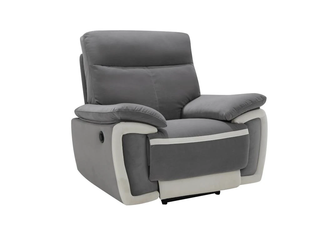 Fauteuil Relax électrique En Velours METTI - Gris Et Bandes écru – Image 4
