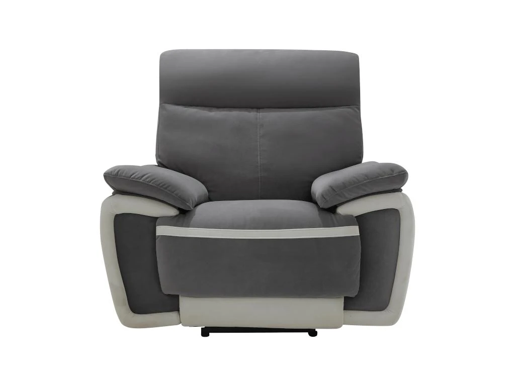Fauteuil Relax électrique En Velours METTI - Gris Et Bandes écru – Image 3