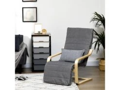 Fauteuil Style Nordique - Repose-pied Réglable - Déhoussable - Bois De Bouleau Tissu Gris