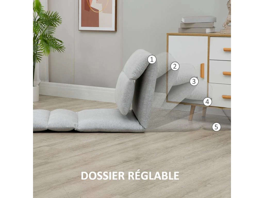 Fauteuil Convertible Fauteuil Paresseux Grand Confort Inclinaison Dossier Multipositions 90°-180° Acier Tissu Gris Clair – Image 5