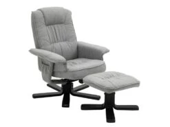Fauteuil De Relaxation CHARLY Repose-pieds Siège Pivotant Dossier Inclinable Assise Rembourrée Relax, En Tissu Gris Et Pieds Noirs