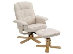 Fauteuil De Relaxation CHARLY Avec Repose-pieds Pouf Siège Pivotant Dossier Inclinable Assise Rembourrée Relax, En Tissu Beige