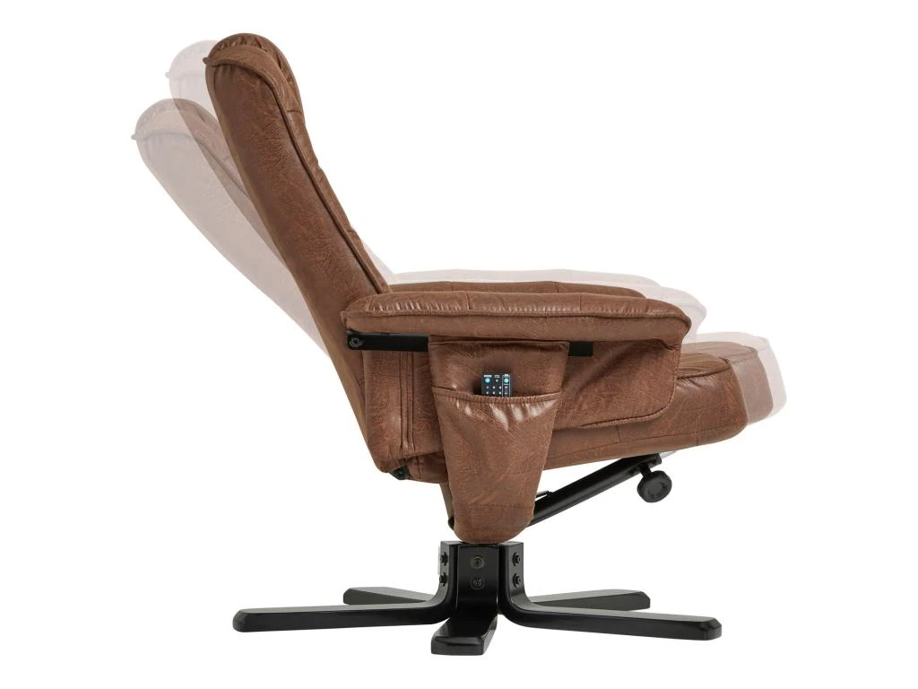 Fauteuil De Relaxation CHARLY Repose-pieds Siège Pivotant Dossier Inclinable Assise Rembourrée, En Tissu Vintage Brun Pieds Noirs – Image 4