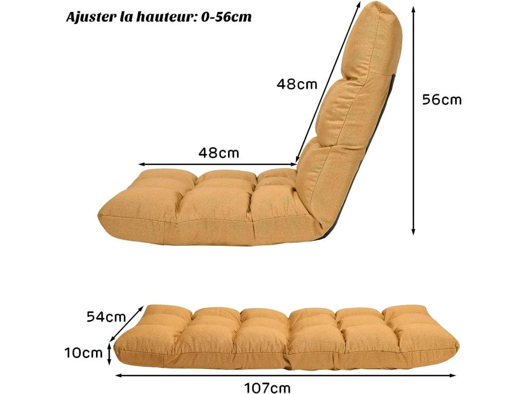 Canapé Paresseux Pliable, Chaise De Sol Rembourrée D’éponge, 108 X 56 X 12 Cm – Image 5