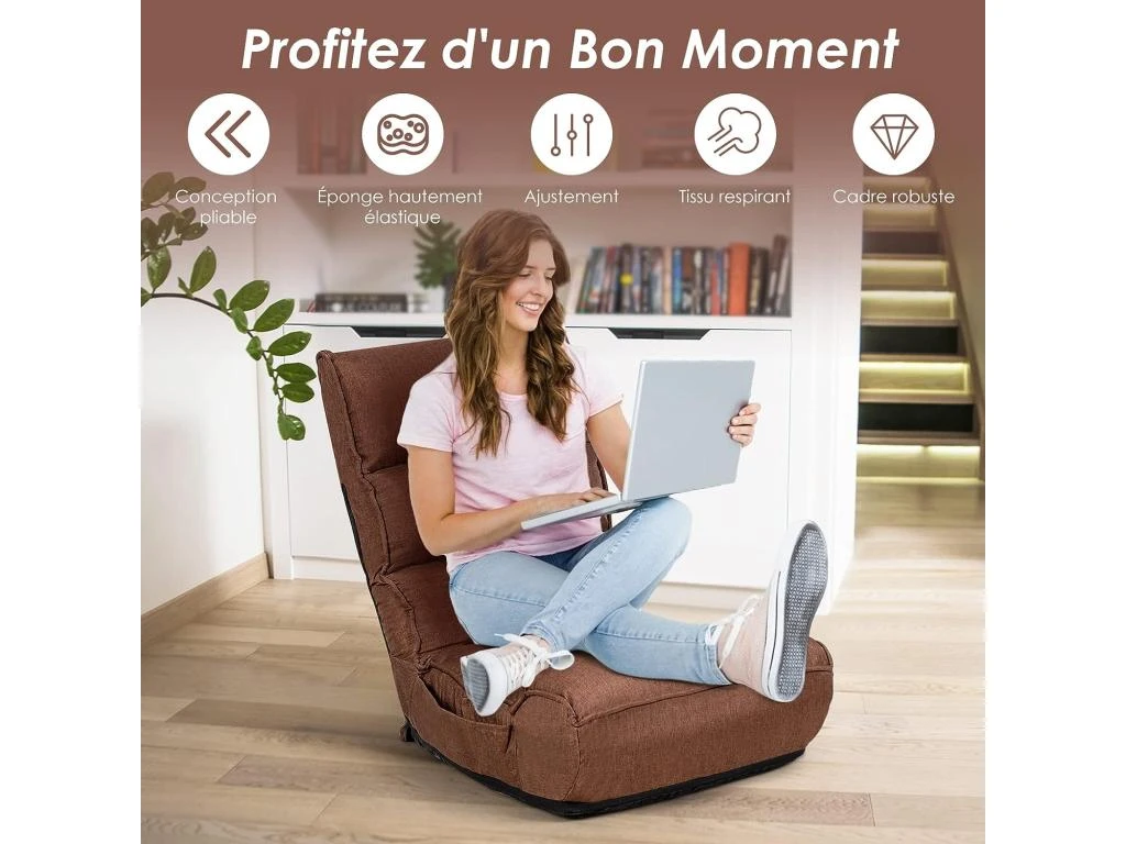 Chaise Pliable De Sol Relax - Dossier à 4 Position Réglable 90°-150° – Image 2