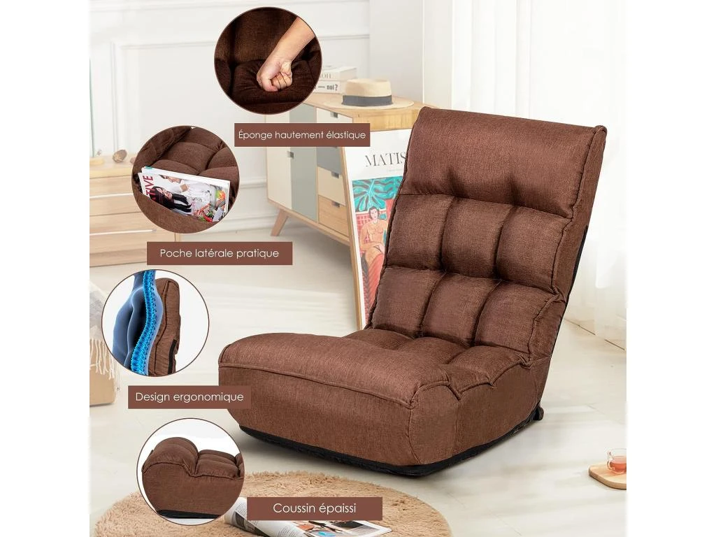 Chaise Pliable De Sol Relax - Dossier à 4 Position Réglable 90°-150° – Image 4