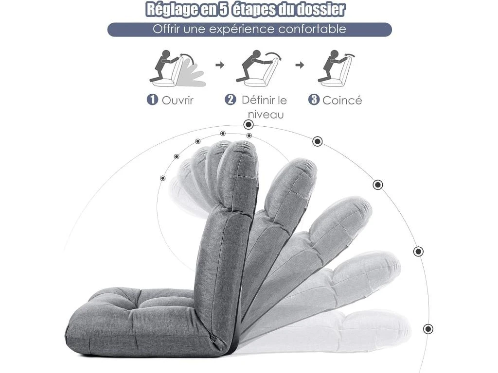 Canapé Paresseux Sur Plancher Avec Dossier à Angle Ajustable Sur 5 Positions Pliable – Image 2