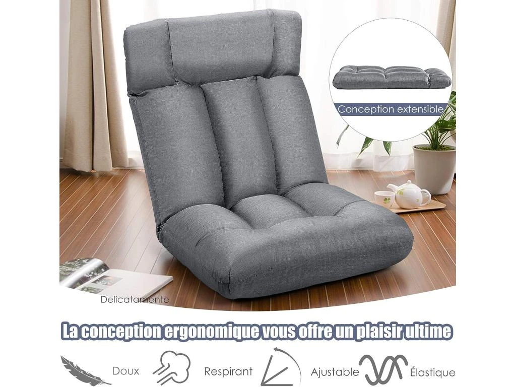 Canapé Paresseux Sur Plancher Avec Dossier à Angle Ajustable Sur 5 Positions Pliable – Image 3