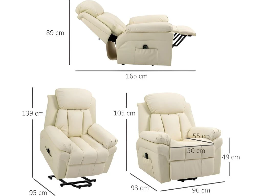 Fauteuil De Relaxation Releveur Boston Avec Repose-Pieds Crème – Image 2