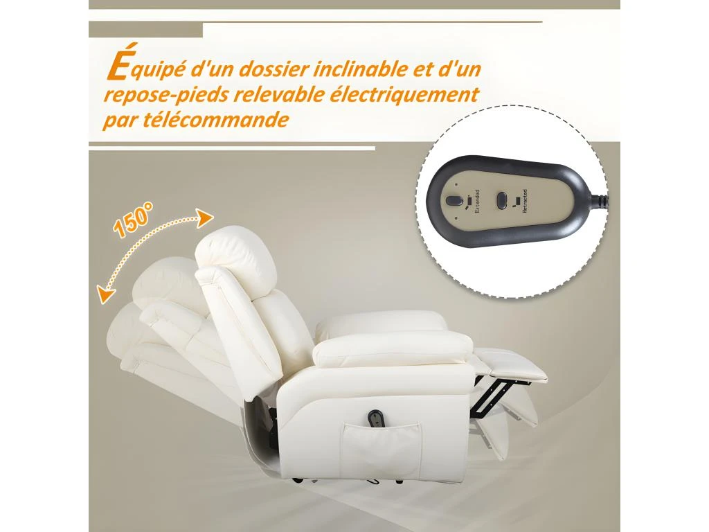 Fauteuil De Relaxation Releveur Boston Avec Repose-Pieds Crème – Image 4