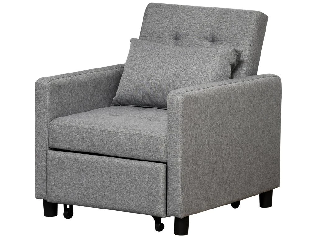 Fauteuil Chauffeuse CanapĂ©-lit Convertible 1 Place Dossier Inclinable 3 Positions Coussin Inclus Polyester Coton Gris â Image 2