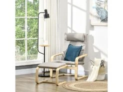 Fauteuil Relax Avec Repose-pieds Et Coussin Appui-tête - Bois Et Tissu Effet Lin - Dim. 67I X 69P X 100H Cm - Gris