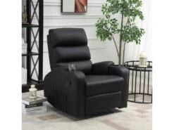 Fauteuil De Relaxation Inclinable Avec Repose-pied Ajustable Revêtement Synthétique Noir