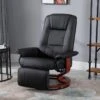 Fauteuil Relax Inclinable Repose-pieds Réglable Pivotant 360° Piètement Bois Revêtement PU Noir