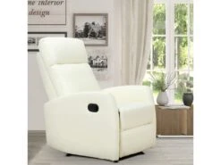 Fauteuil De Relaxation Inclinable 170° Avec Repose-pied Ajustable Revêtement Synthétique Crème