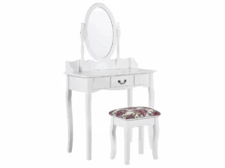 Coiffeuse Blanche 1 Tiroir Avec Miroir Et Tabouret SOLEIL