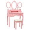 Coiffeuse Avec Tabouret Et Miroir 90 X 40 X 146 Cm Pliable En 3 Rose 02_0006327