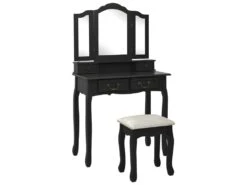 Ensemble De Coiffeuse Avec Tabouret 80 X 69 X 141 Cm Noir 02_0006274