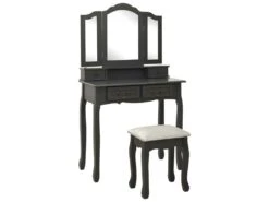 Ensemble De Coiffeuse Table De Maquillage Avec Tabouret 80 X 69 X 141 Cm Gris 02_0006384