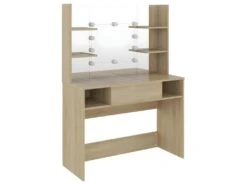 Coiffeuse Table De Maquillage Design Meuble Mobilier De Chambre Avec éclairage Led 100 X 40 X 135 Cm MDF Chêne 02_0006307