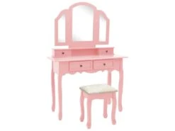 Ensemble De Coiffeuse Et Tabouret 100 X 40 X 146 Cm Rose 02_0006377