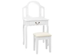 Coiffeuse Et Tabouret 65 X 36 X 128 Cm Bois De MDF Blanc 02_0006268