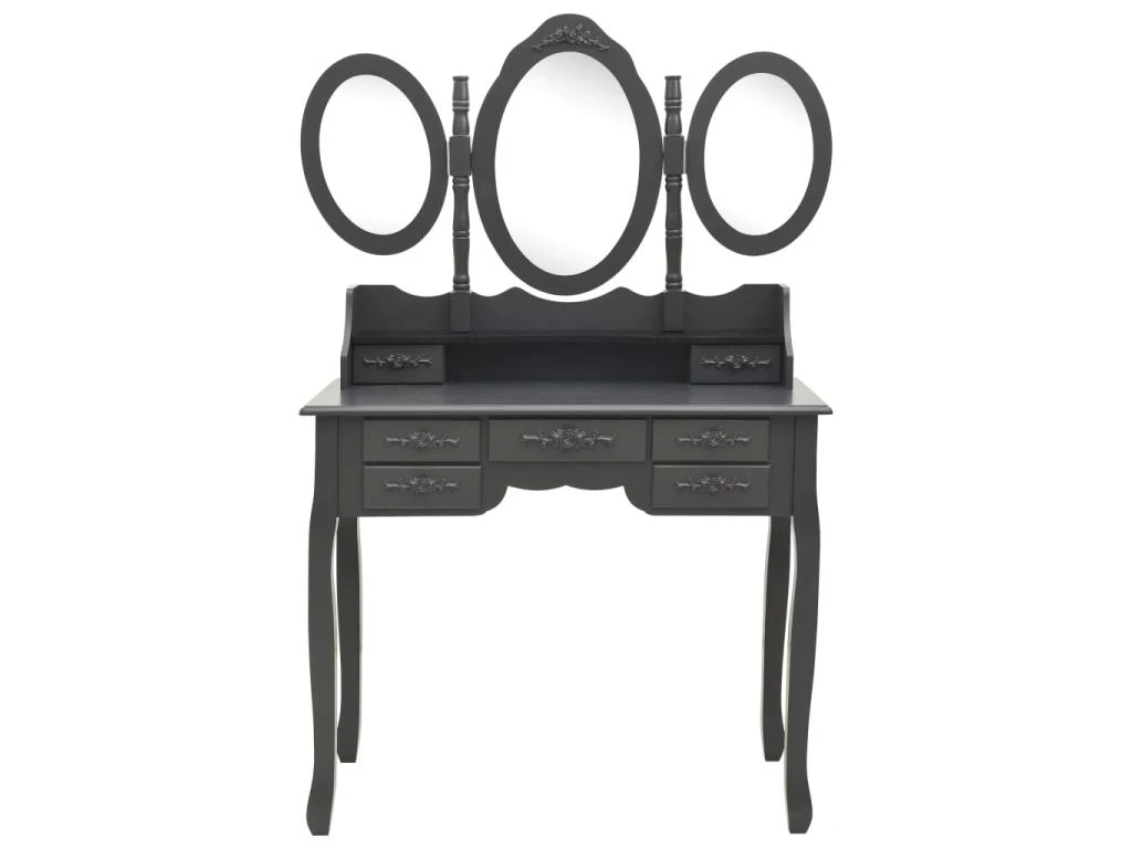 Coiffeuse Table De Maquillage Design Meuble Mobilier De Chambre Avec Tabouret Et Miroir 90 X 40 X 146 Cm Pliable En 3 Gris 02_0006270 â Image 3