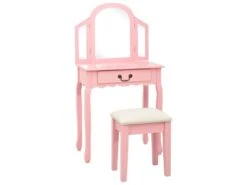 Coiffeuse Et Tabouret 65 X 36 X 128 Cm Bois MDF Rose 02_0006382