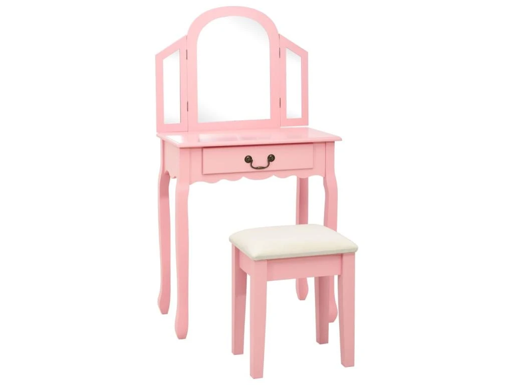 Coiffeuse Et Tabouret 65 X 36 X 128 Cm Bois MDF Rose 02_0006382