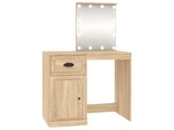 Coiffeuse Table De Maquillage Design Meuble Mobilier De Chambre Avec Led 90 X 50 X 132,5 Cm Bois D'ingénierie Chêne 02_0006412